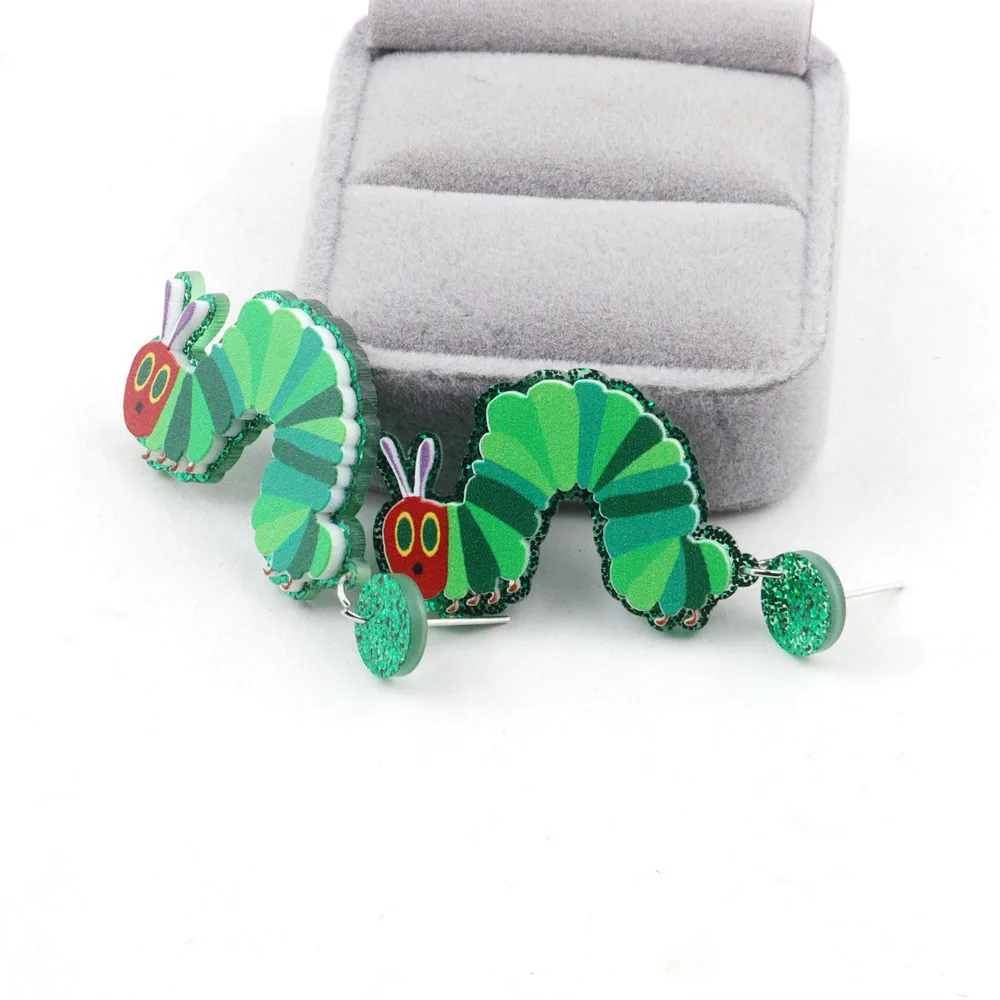 New Funny Creative Green Caterpillar Acrylic Earrings for Women Girl Creative Lovely Insect Long Dangle Earrings Fashion Jewelry - Image 4