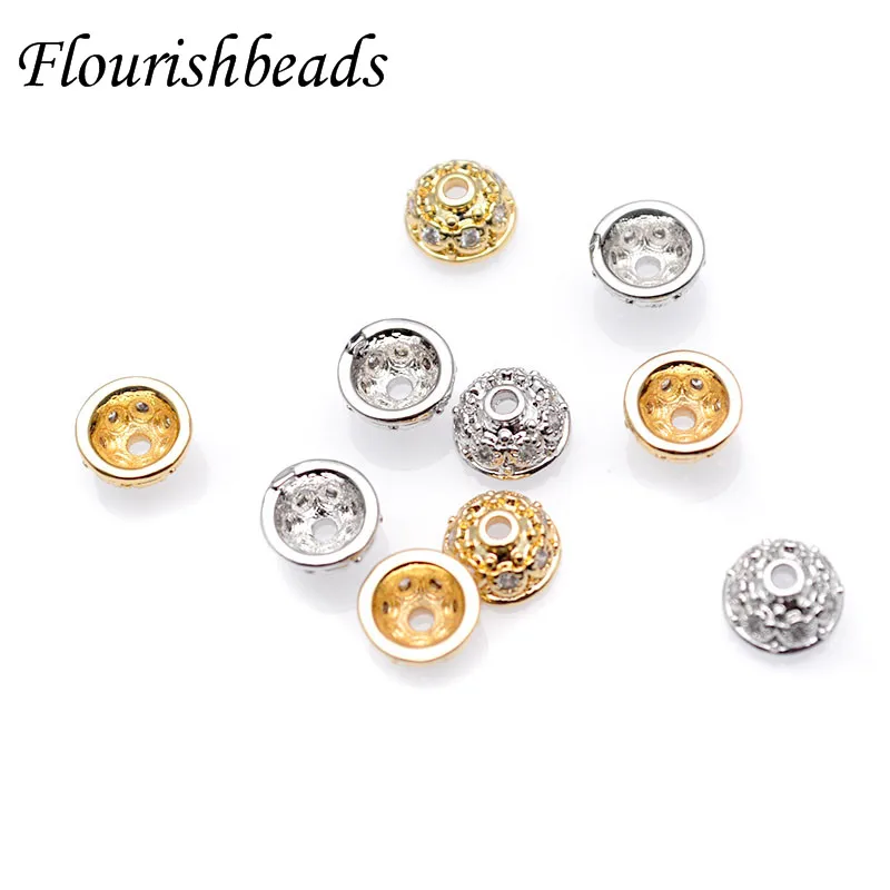 50pc Hight Quality Gold Plating CZ Beads Paved Spacer Findings Bulk End Spacer Charms Bead Cap for Jewelry Making Supplies