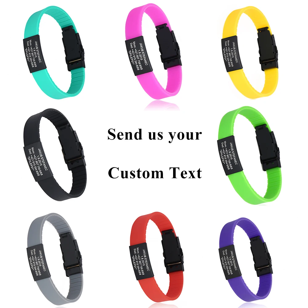 Personalized Custom Womens\' Medical ID Bracelet Children Safety Silicone Wristband Engraving Identification Child SOS Wrist Band