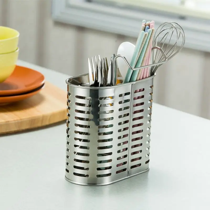 304 Stainless Steel Hanging Cutlery Holder Drainer Spoon Fork Chopsticks Storage Basket Rack Kitchen Accessories Tools