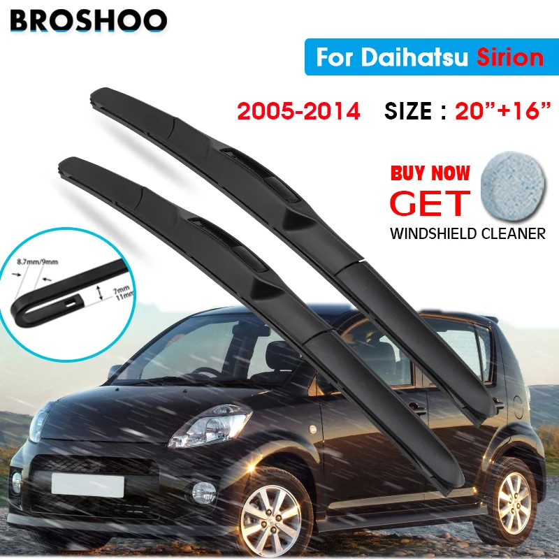 

Car Wiper Blade For Daihatsu Sirion 20"+16" 2005-2014 Auto Windscreen Windshield Wipers Blades Window Wash Fit U Hook Arms