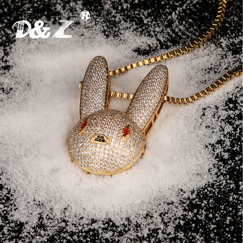 D&Z New Bad Bunny Pendant Necklace Iced Out AAA Cubic Zirconia Bling Men\'s Women Hip hop Rock Jewelry