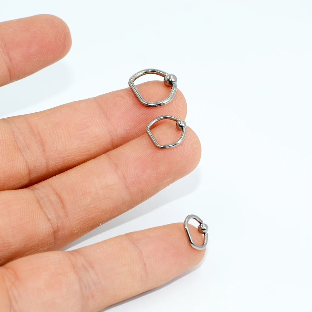 1PC Titanium D Shape Captive Bead Ring Septum Nipple Clicker Labret Ring Nose Ring Ear Cartilage Earring Body Piercing Jewelry