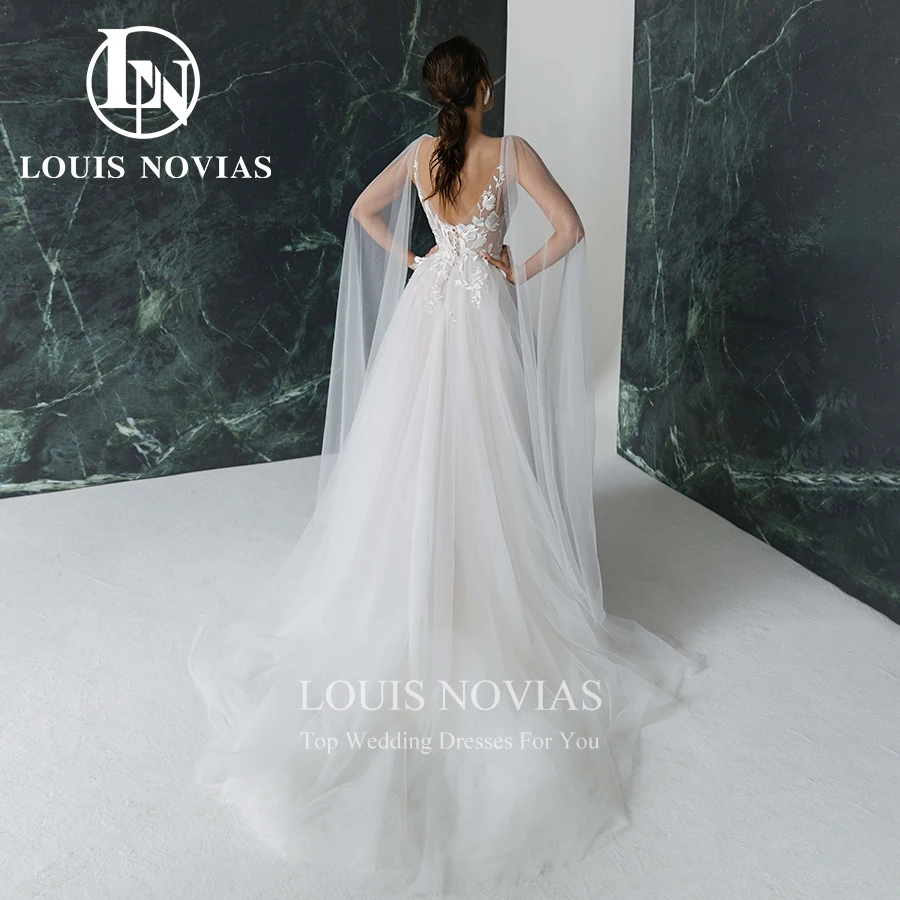 LOUIS NOVIAS Boho Wedding Dresses For Women 2024 Bride Embroidery V-Neck Sleeveless Lace Slit-Hem Bridal Gown Vestidos De Novia