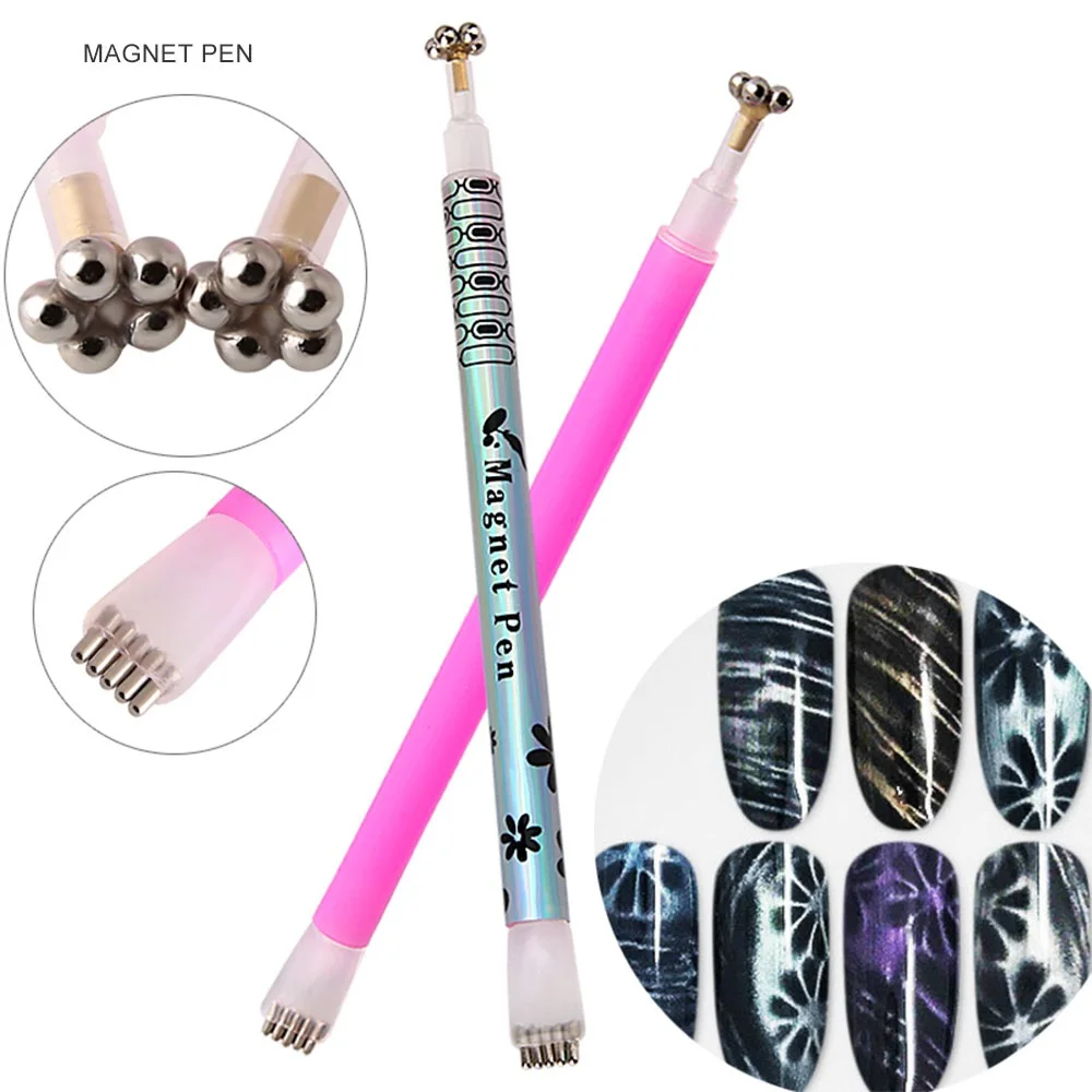 3PC Nail Double-headed Cat-eye Magnet Pens Magical Stick DIY Magnetic Pen Plum-potted 3D Magnetic Styling Pens