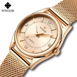 WWOOR 2024 Luxury Diamond Woman Watch Women Rose Gold Small Bracelet Wrist Watches Gifts For Women Quartz Clock Relogio Feminino