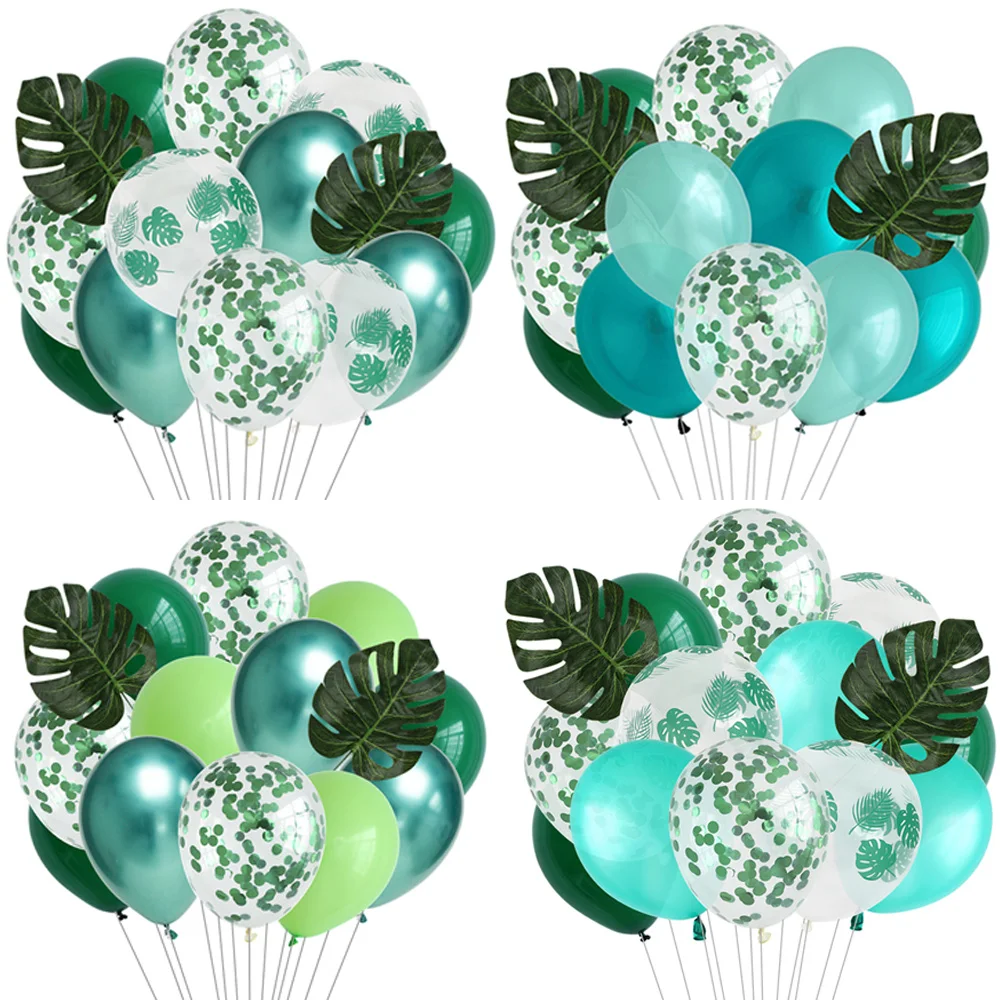 

1set mix Monstera leaves Chrome Green latex ballons set summer Hawaii party decors birthday party decor helium confetti globos