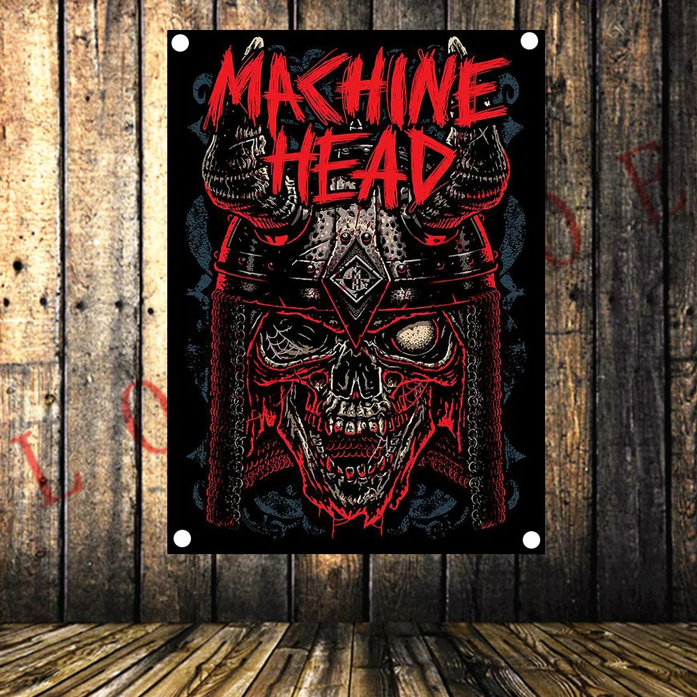 

Metal Music Stickers Rock Band Poster Four Holes Banners Wall Flags Tapestry Cloth Art Bar Cafe Hotel Theme Background Decor