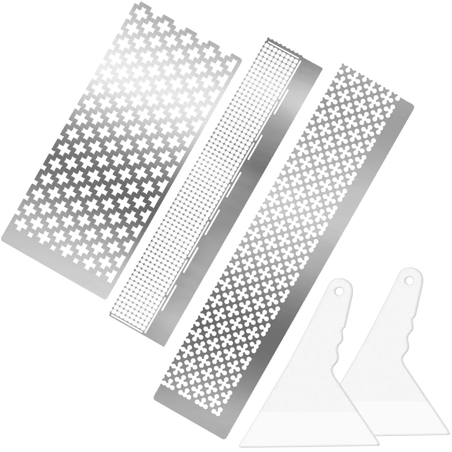 3 Pieces Diamond Painting Ruler Stainless Steel Diamond Mesh Ruler, 3 Styles of 599, 520 and 699 Blank Grids with 2 Pieces Diamo