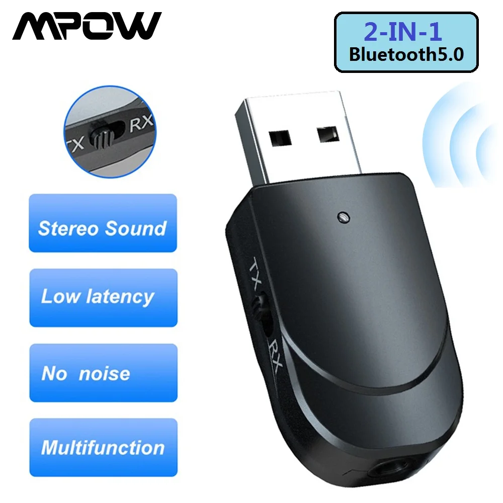 Mini 2-In-1 Bluetooth 5.0 Audio Transmitter Receiver 3.5mm AUX Portable Wireless Stereo Bluetooth Adapter Dongle For PC TV Home