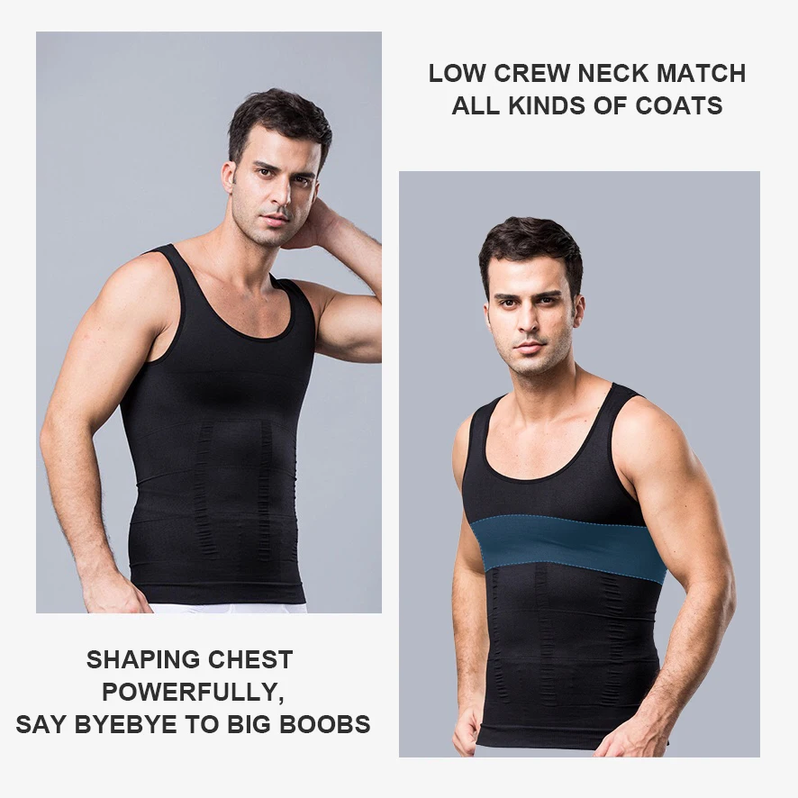 Men Compression Shirt Mens Slimming Body Shaper Abs Abdomen Vest to Hide Man Boobs Elastic Compress Shirts Shapewear Belt Tank