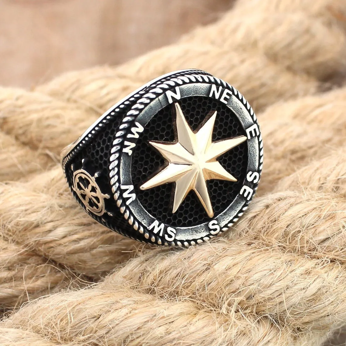 

925 Sterling Silver Sailor's Compass Anchor Rudder Men's Ring Special Ring Jewelry Access For Men Gift Idea Made in Turkey