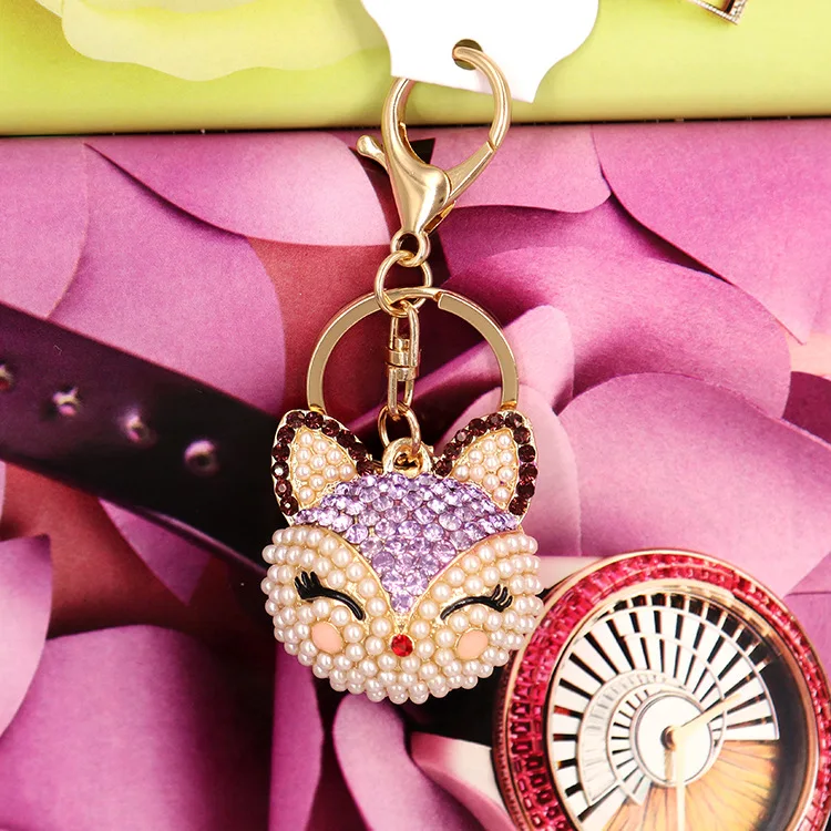 Charms alloy Crystal Faux Fox Fur Keychain Women Trinkets Suspension On Bags Car Key Chain Key ring Toy Gifts Jewelry  YS-312