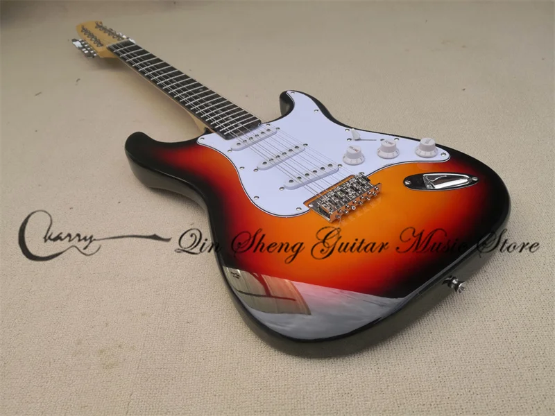 Order booking 12 strings guitar,stra guitar,sunburst basswood body,white pickguard,chrome bridge