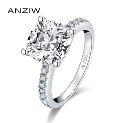 ANZIW 패션 925 스털링 실버 3.25 캐럿 쿠션 컷 약혼 반지 시뮬레이션 다이아몬드 웨딩 실버 반지 보석 선물