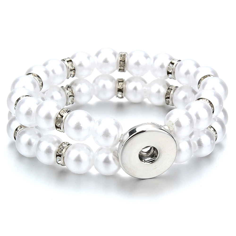 Fashion Snap Jewelry Charms Elasticity Bracelet Multilayer 10mm Bead Bangles Fit 18mm Snap Buttons Bracelets For Women Jewelry