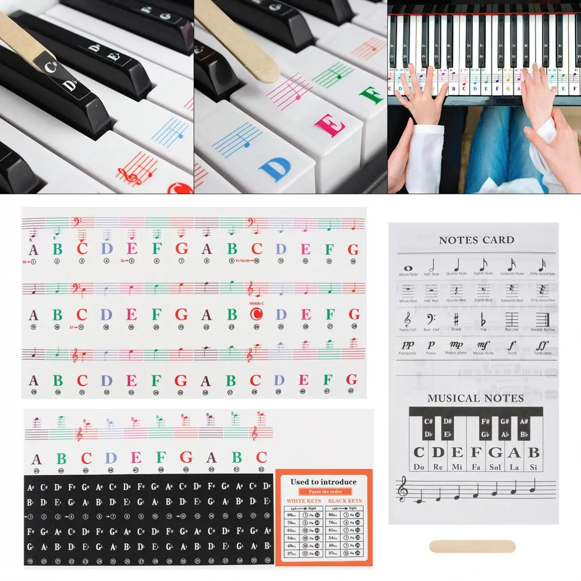 

25 / 49 / 54 / 61/76 / 88 Color Transparent Piano Keyboard Stickers Electronic Keyboard Key Piano Stave Note Sticker Symbol