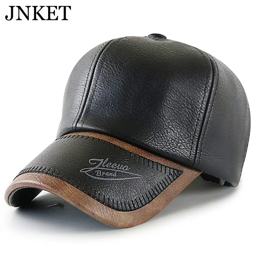 JNKET Autumn Winter Washed PU Leather Men Splicing Baseball Cap Warm Snapbacks Hats Gorras Baseball Casquette