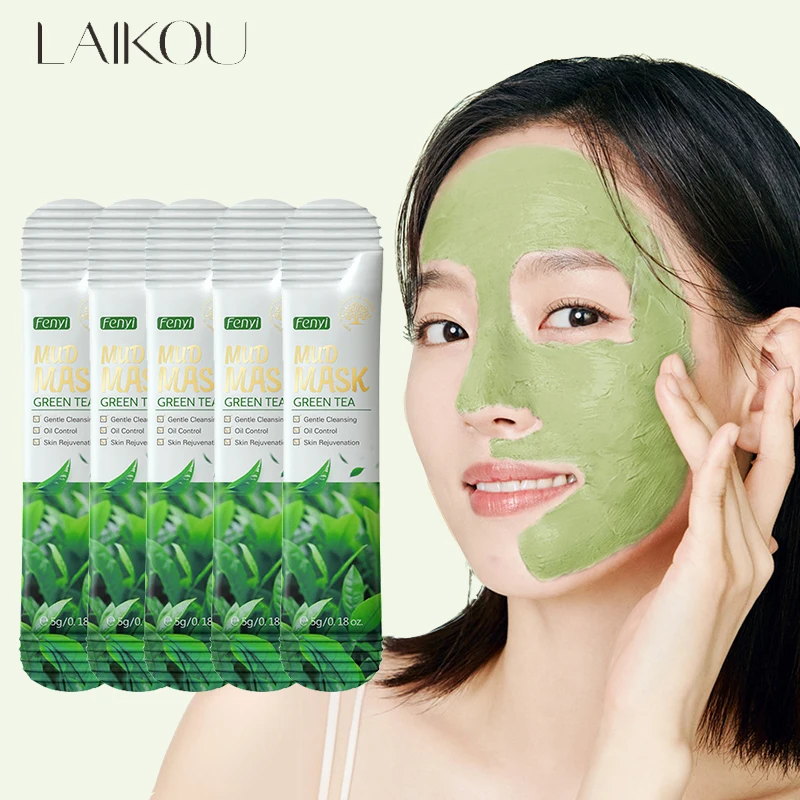 5pcs Green Tea Mud Mask Daub Mask Portable Travel Natural Plants Oil-Control Deep Cleansing Tender Smooth Whitening Skin Care