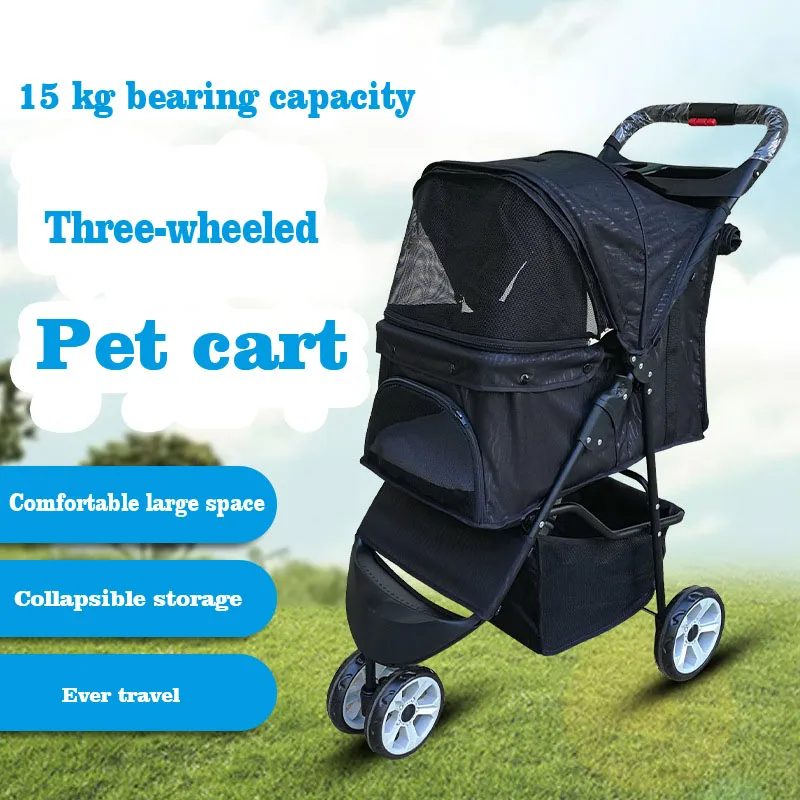 

Dog Accessories Carrier For Cat For Dogs Three Wheeled Transportation Chiens Light Folding Windbreak Ventilation Pet Stroller