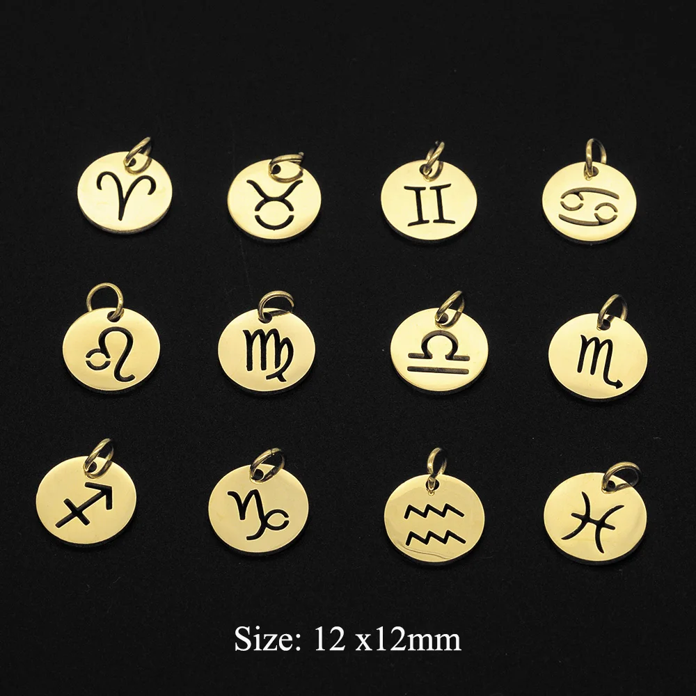 12pcs/set Zodiac Sign Stainless Steel Horoscope DIY Jewelry Charms Connector Wholesale Earring Making Pendant Factory Price