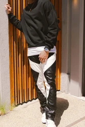 27-46 New 2025 Men's Clothing Fashion Singer Black and White Color Matching Casual Leather Pants Plus Size Costumes