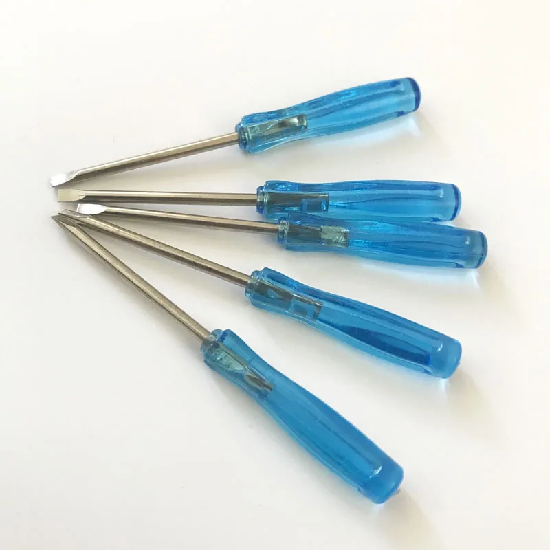 

100pcs/lot 65mm Length Blue handle Mini Pocket Slotted Cross Word Head Phillips Screwdriver 2.0mm Repair Open Tool