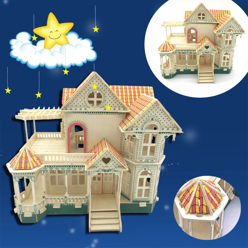 

3D wooden model puzzle toy assemble Hawaii style beach house Villa Charming aegean sea wood game woodcraft construction kit