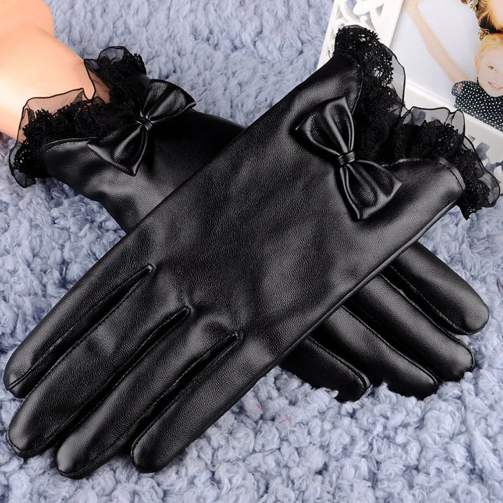 Winter Gloves Mittens Fashion Sexy Lace Women Black Outdoor Heat Full Finger Lined Driving Gloves Leather Elastic Warm Gloves