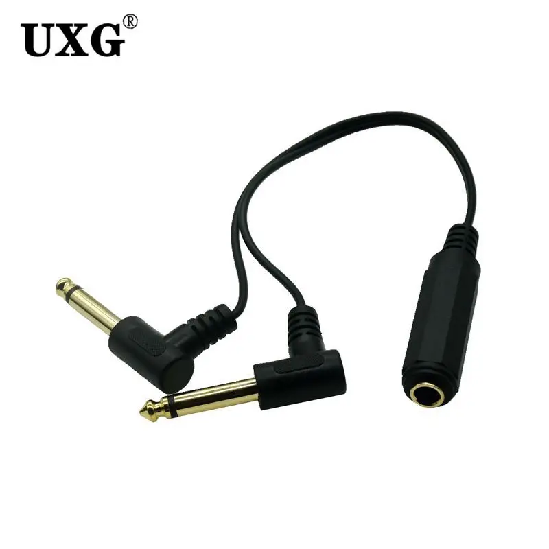 1pc 90 Degree Right Angle Audio Cable 6.35mm 1/4 inch Stereo TRS Female to 2 Dual 6.35mm Mono TS Male Y Splitter Cable Cord