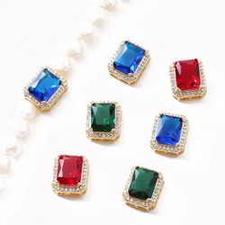 2PCS antique rectangular necklace with zircon 14k Gold Plated for Jewelry Findings Components DIY hand made brass accessories