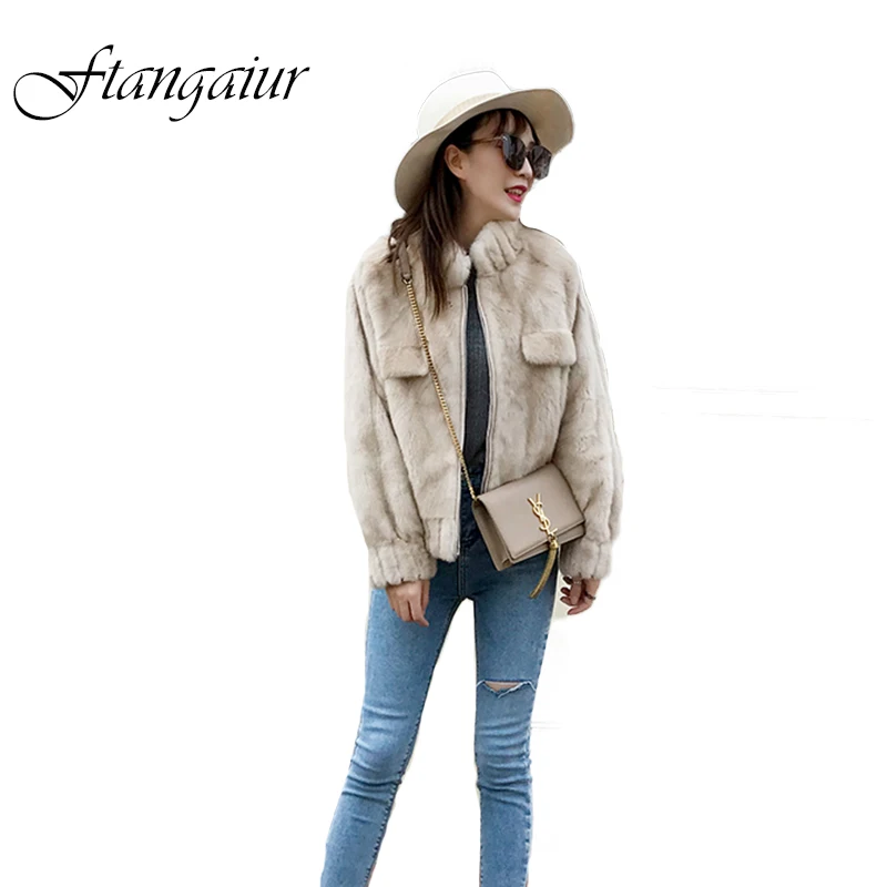 

Ftangaiur 2021 Winter Import Crown Velvet Mink Fur Coat For Femal Loss Luxury Natural Fur Coat Women Short Real Mink Fur Coats