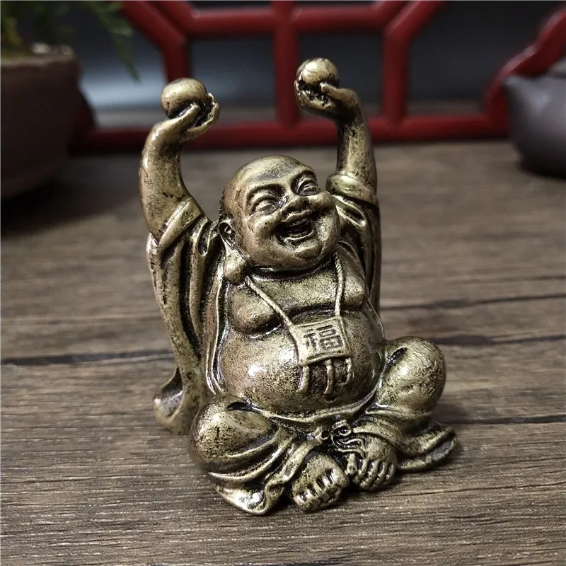 Bronze Color Lucky Laughing Buddha Statue Ornaments Resin Chinese Feng Shui Maitreya Buddha Sculpture Figurines Home Decoration