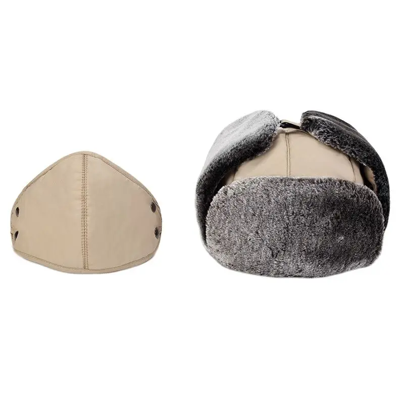 Winter Bomber Hats Pilot Cap Fur Earflap Snow Caps Warm Hat Sports Face Mask for Men and Women Bike Helmet Beanies Masked Cap