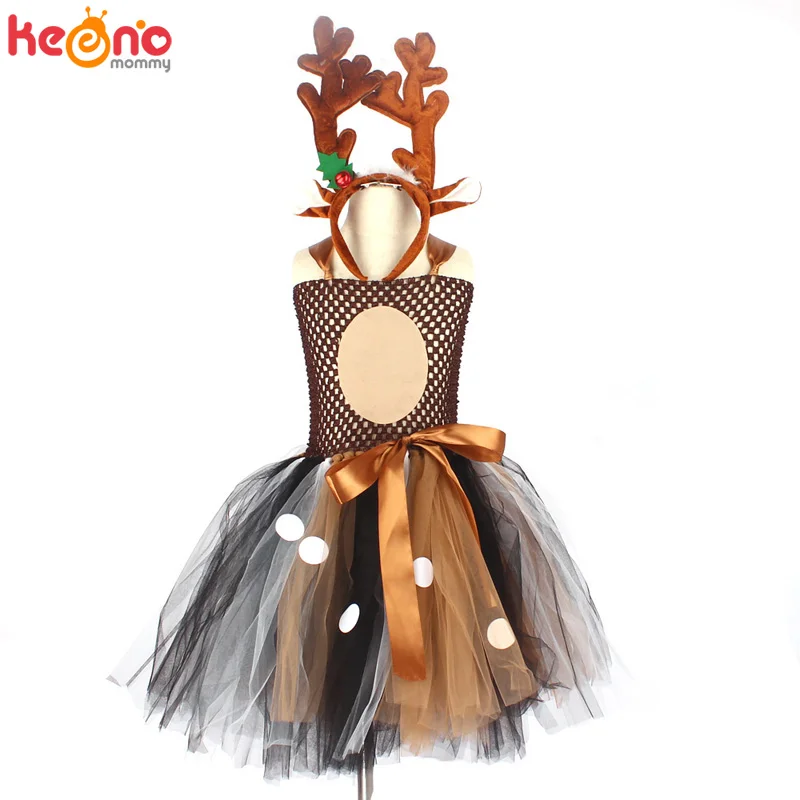 Brown Deer Tutu Dress with Headband for Girls Birthday Party Animal Costume  Kids Elk Halloween Christmas Dress Up Fancy Dresses - AliExpress 1501