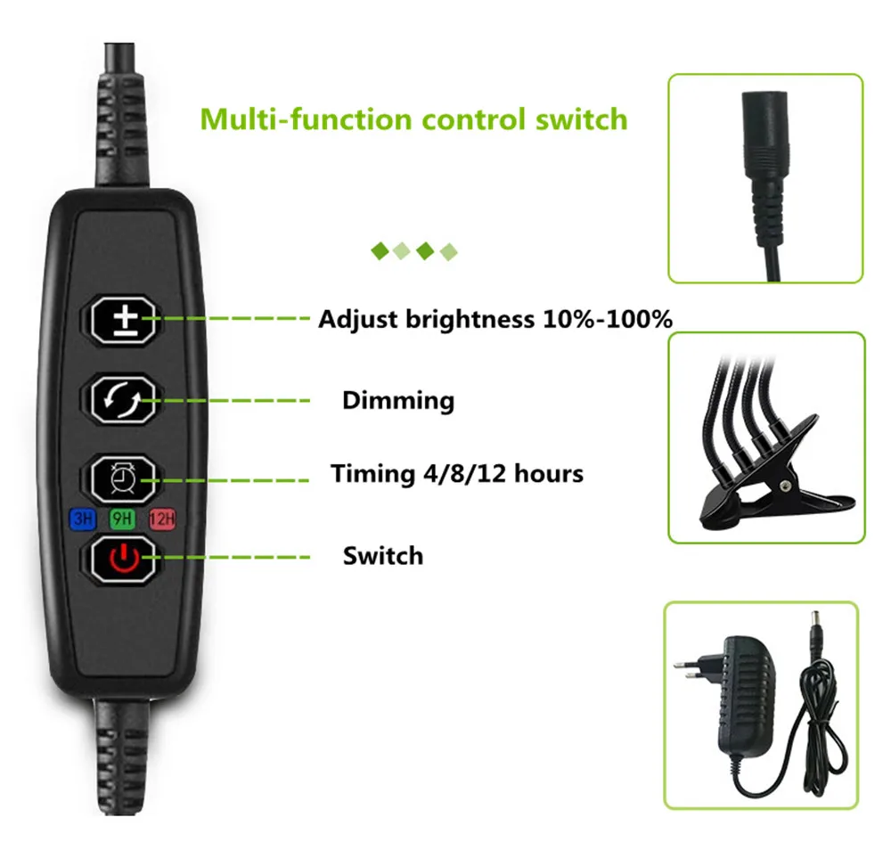 ワイヤレスタイマー付きのLED成長ランプ、調光棚、屋内水耕栽培、苗の花、ランプ、660nm 460nm、1、2、3、4