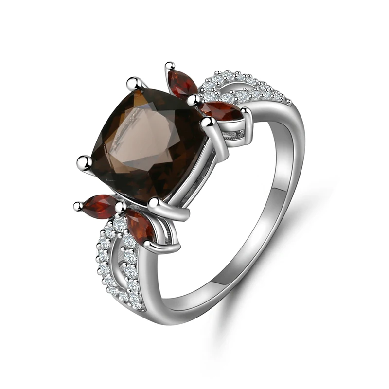 Gem's Ballet 3.67Ct Natural Smoky Quartz Gemstone Ring For Women 925 Sterling Silver Three Stone Engagement Rings Fine Jewelry