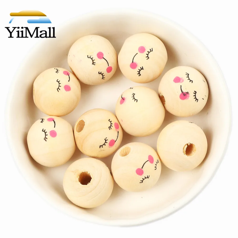 10-20Pcs 16/18mm Cute Girl Natural Wooden Beads Round Spacer Loose Beads For Jewelry Making Handmade Diy Necklace Bracelet