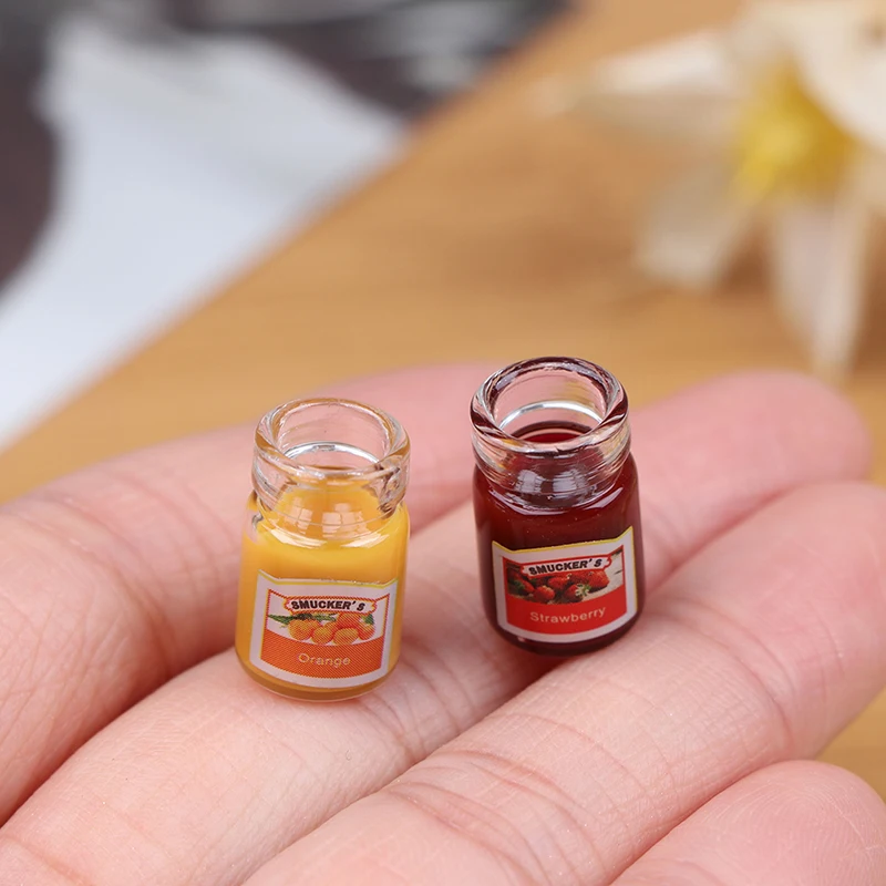 2PCS 1:12 Dollhouse Miniature Food Mini Strawberry Sauce Jam Honey Food For Blyth Pullip Doll Kitchen Toy Accessories