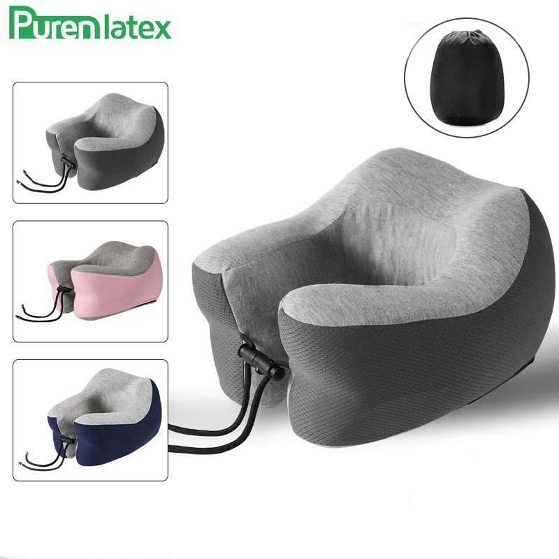 PurenLatex Memory Foam U Shape Travel Pillow for Airplane Cervical Neck Pillow Support with Lock Slow Rebound Pressure Cushion