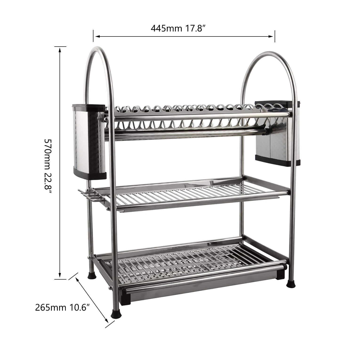 JIENI Stainless Steel 3 Tiers Kitchen Shelf 6 Hooks Set Pot Pan Hanger Deck Mount Kitchen Storage Organizer Cabinet Rack