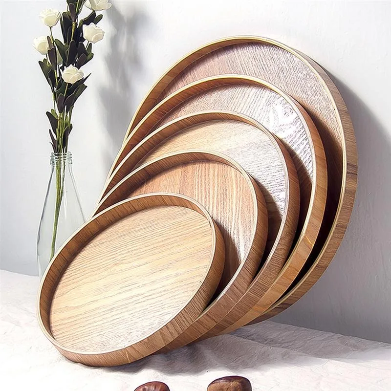 Japanese Style Tea Tray Wooden Round Plate Natural Wood Snack Deseert tray Food Serving Traysrver Dishes Drink Platter Food Serv