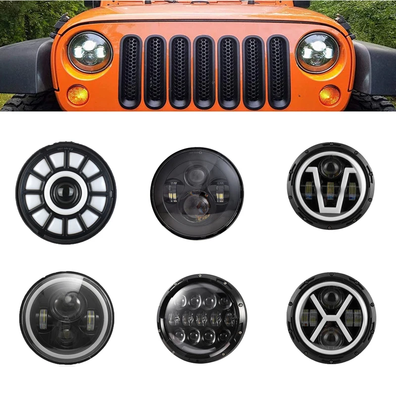 

Round Headlight Led Running Lights High Low Beam 7inch Angel Eyes H4 For Lada Niva 4X4 Uaz Hunter Hummer suzuki samurai Jeep Wra