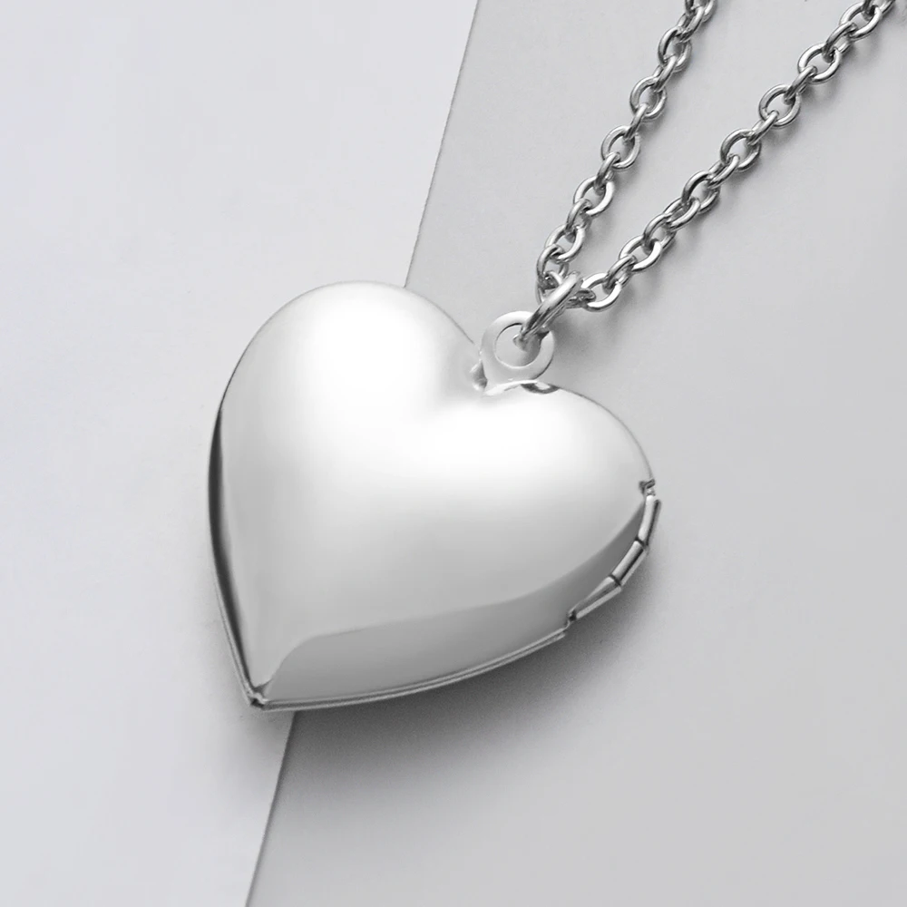 10Pcs/lot Mirror Polish Stainless Steel Love Heart Photo Frame Memory Locket Pendant Necklace For Women