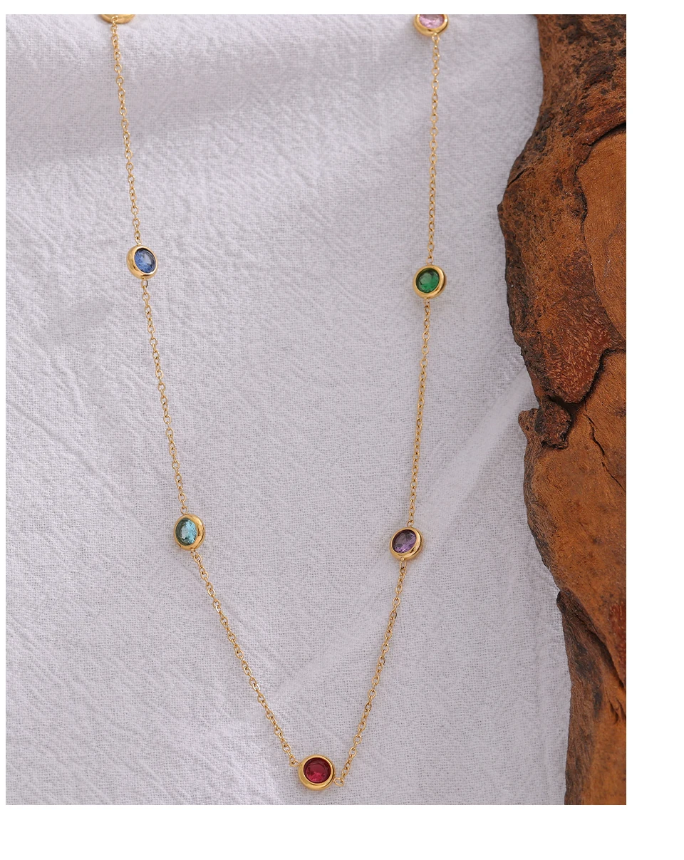 Yhpup 316L Edelstahl Kette Halskette Zarte Bunte Zirkonia Kragen Halskette Trendy Schmuck Bijoux Femme Party – Detail 7