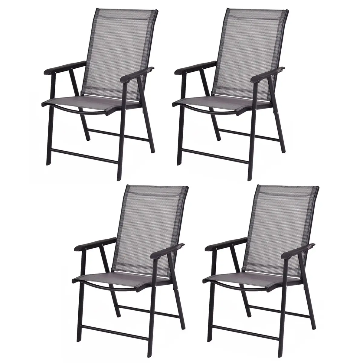 Costway Set of 4 Outdoor Patio Folding Chairs Camping Deck Garden Pool Beach W/Armrest