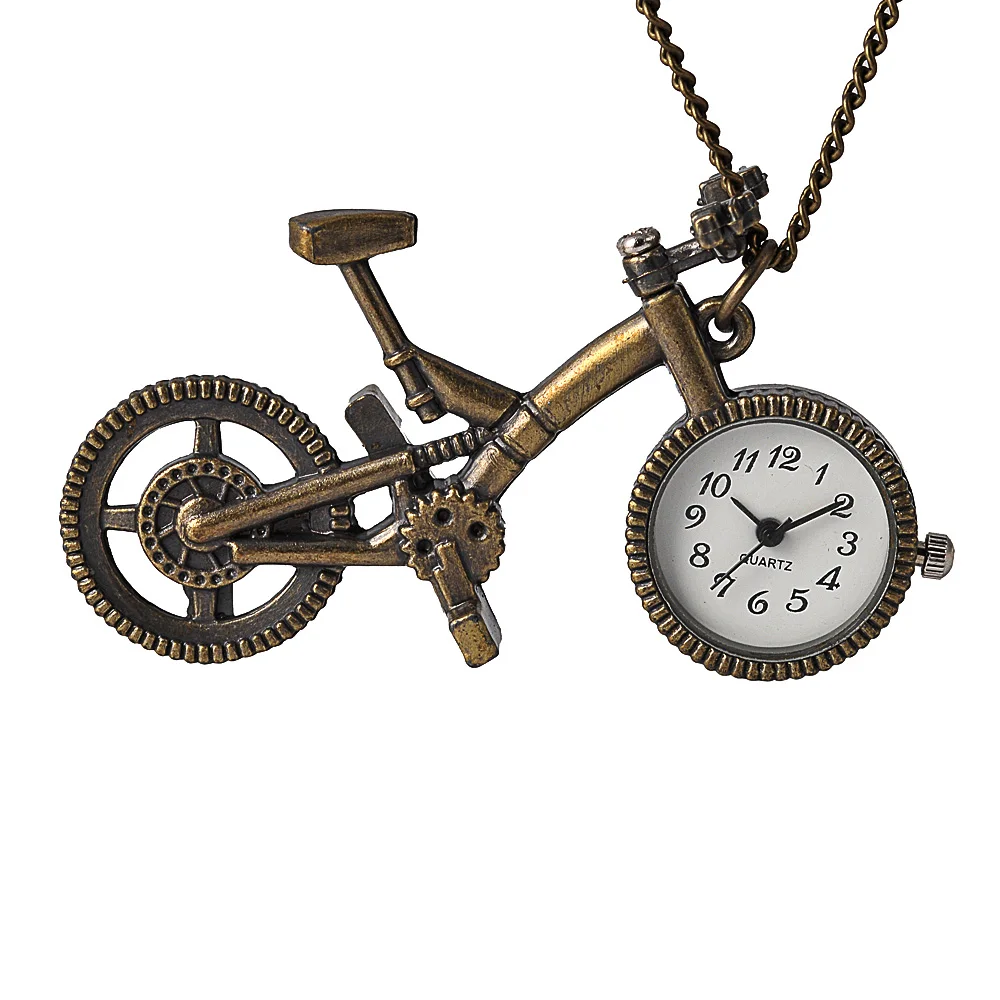 

6033New personality pocket watch casual bicycle fashion alloy bronze quartz pocket watch with necklace