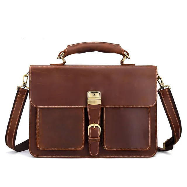 Moda Retro skórzana teczka męska o dużej pojemności górna warstwa skórzana torba na laptopa szalona skóra konia 15-calowa torba na komputer Messenger