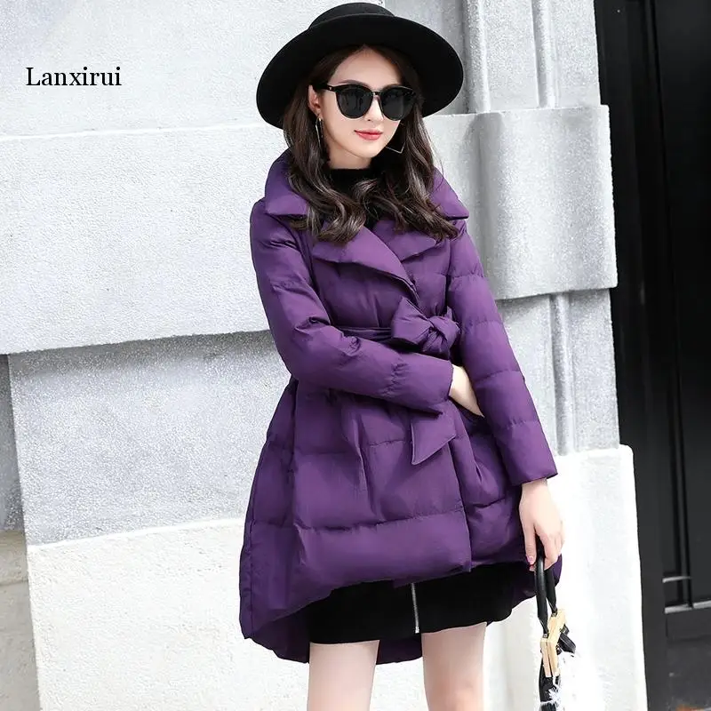 

New Winter Jaket Women Fashion A-line Medim long Down Cotton Jacket thick warm Down Jacket Coat