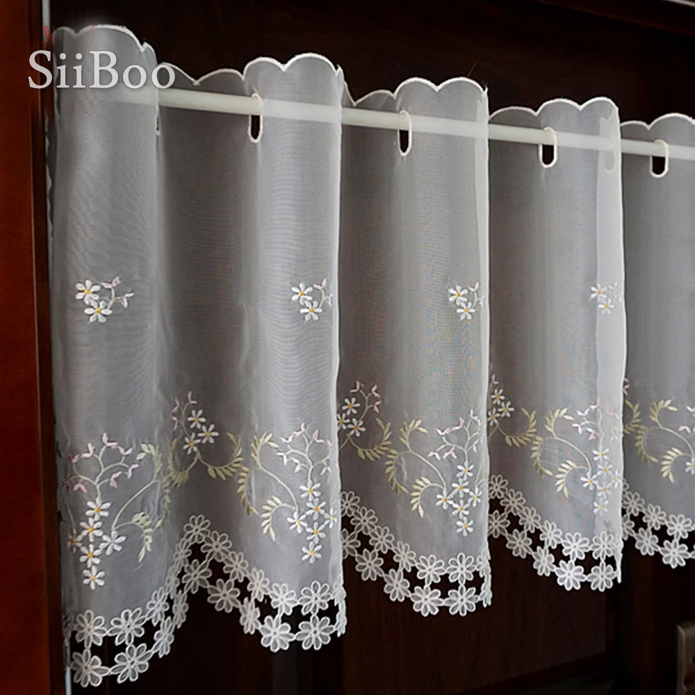 Pastoral elegant floral embroidery tulle half-curtain bay window curtain cortina para sala rideaux tende SP4269 Free shipping